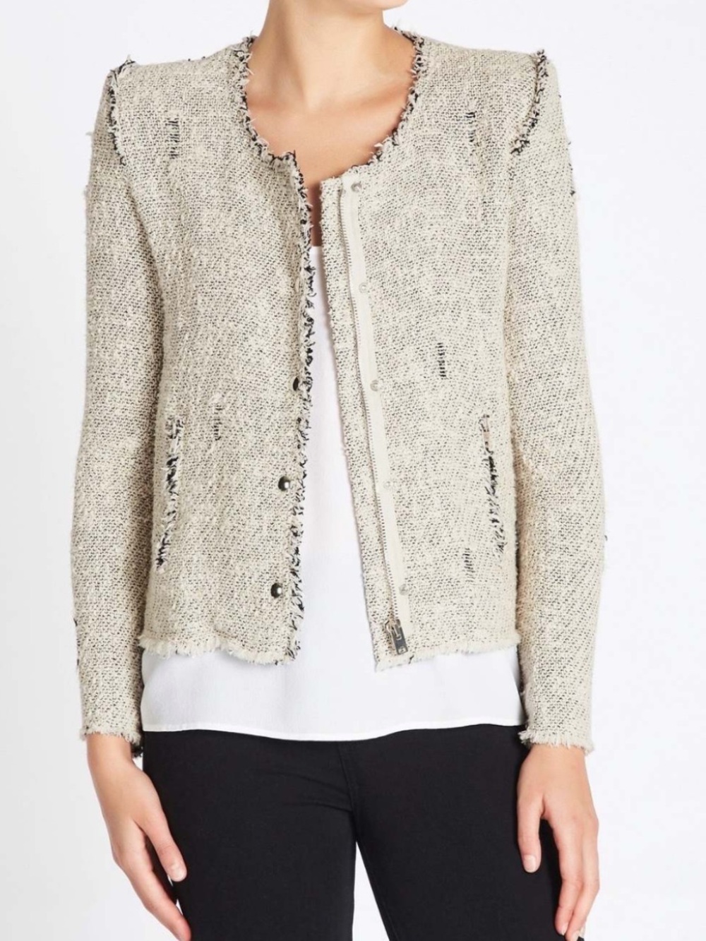 IRO Agnette Jacket Distressed white and Blue
Tweed Fringe Moto size 38 /M